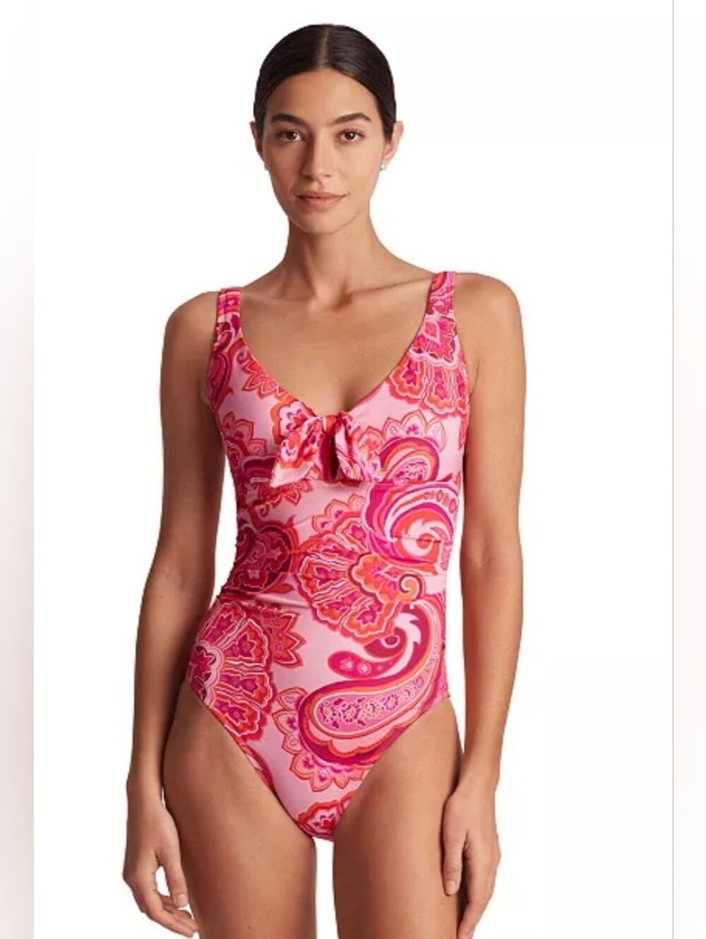Lauren Ralph Lauren Tie Front Pink Provence Paisley One-Piece Swimsuit
